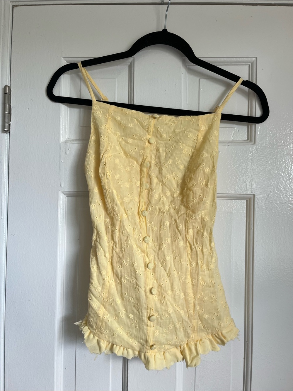 Target Yellow Eyelet Spaghetti Strap Camisole with Ruffle Hem